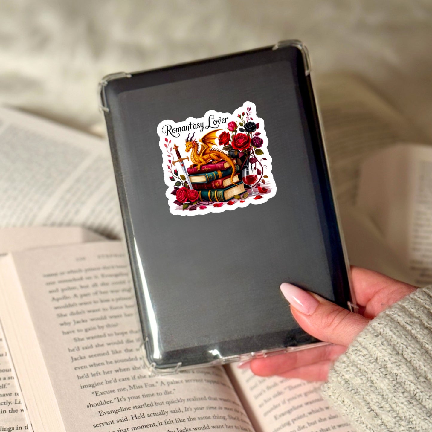 Romantasy Lover Dragon Book Reader Sticker – 3" Waterproof Bookish Sticker with Holo Overlay – Reading, Books, Reader Gift, Book Lover, Bookstore Merch