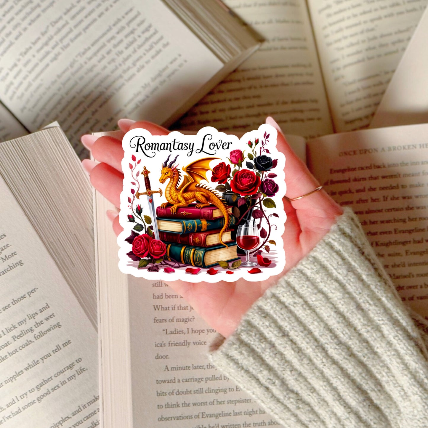 Romantasy Lover Dragon Book Reader Sticker – 3" Waterproof Bookish Sticker with Holo Overlay – Reading, Books, Reader Gift, Book Lover, Bookstore Merch