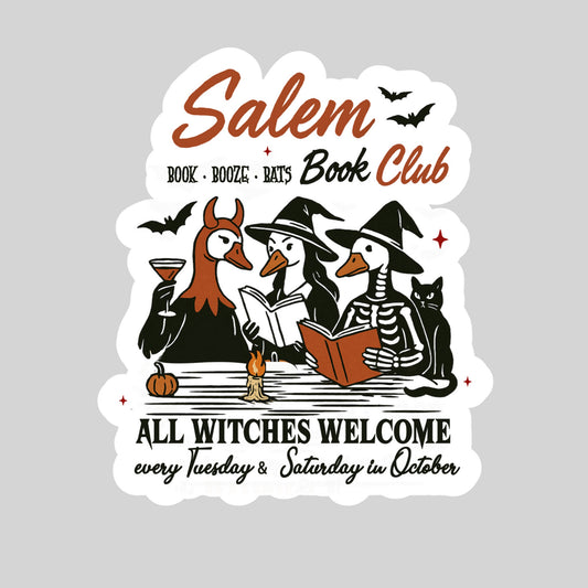 Salem Book Club Witchy Book Reader Sticker – 3" Waterproof Bookish Sticker with Holo Overlay – Reading, Books, Reader Gift, Book Lover, Bookstore Merch