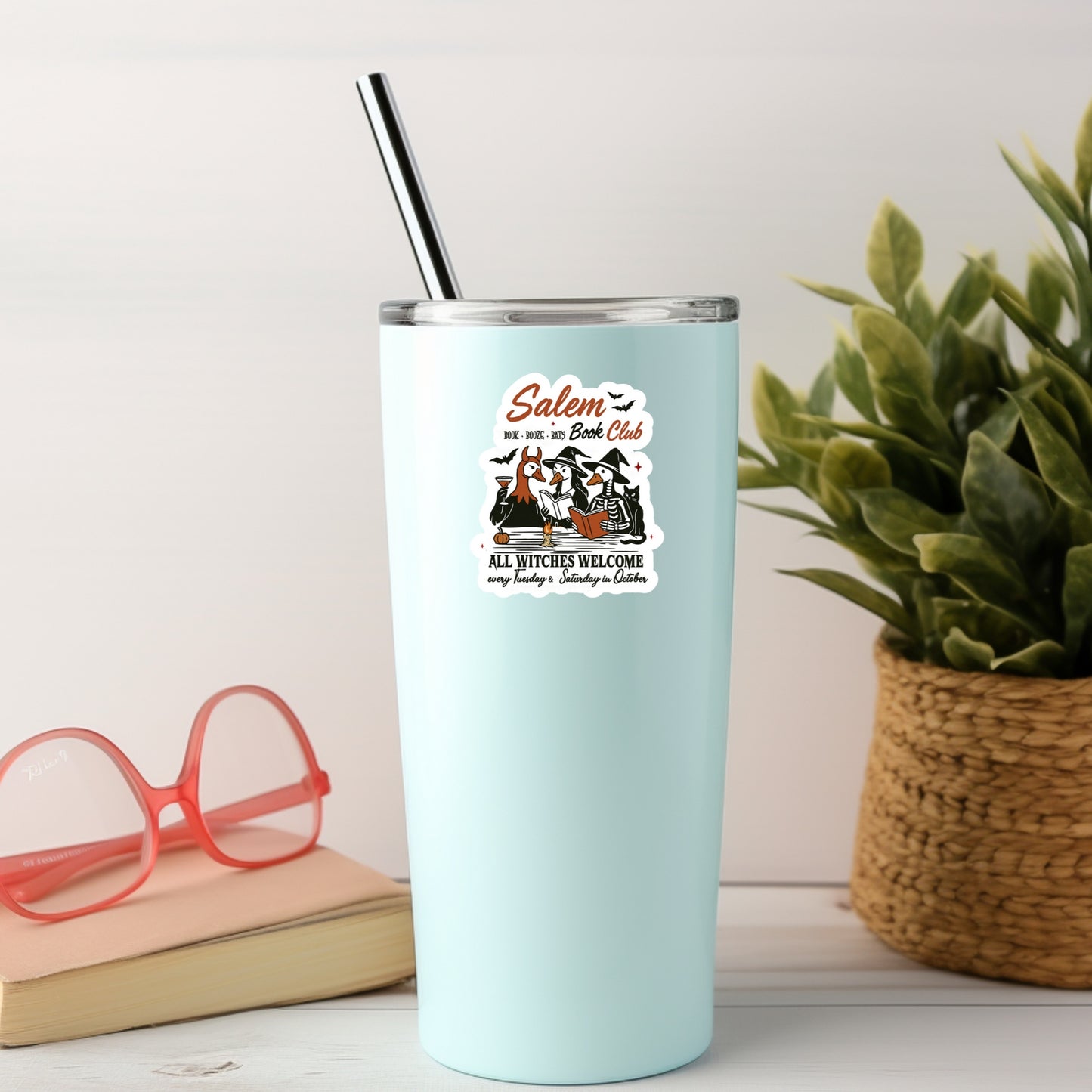 Salem Book Club Witchy Book Reader Sticker – 3" Waterproof Bookish Sticker with Holo Overlay – Reading, Books, Reader Gift, Book Lover, Bookstore Merch