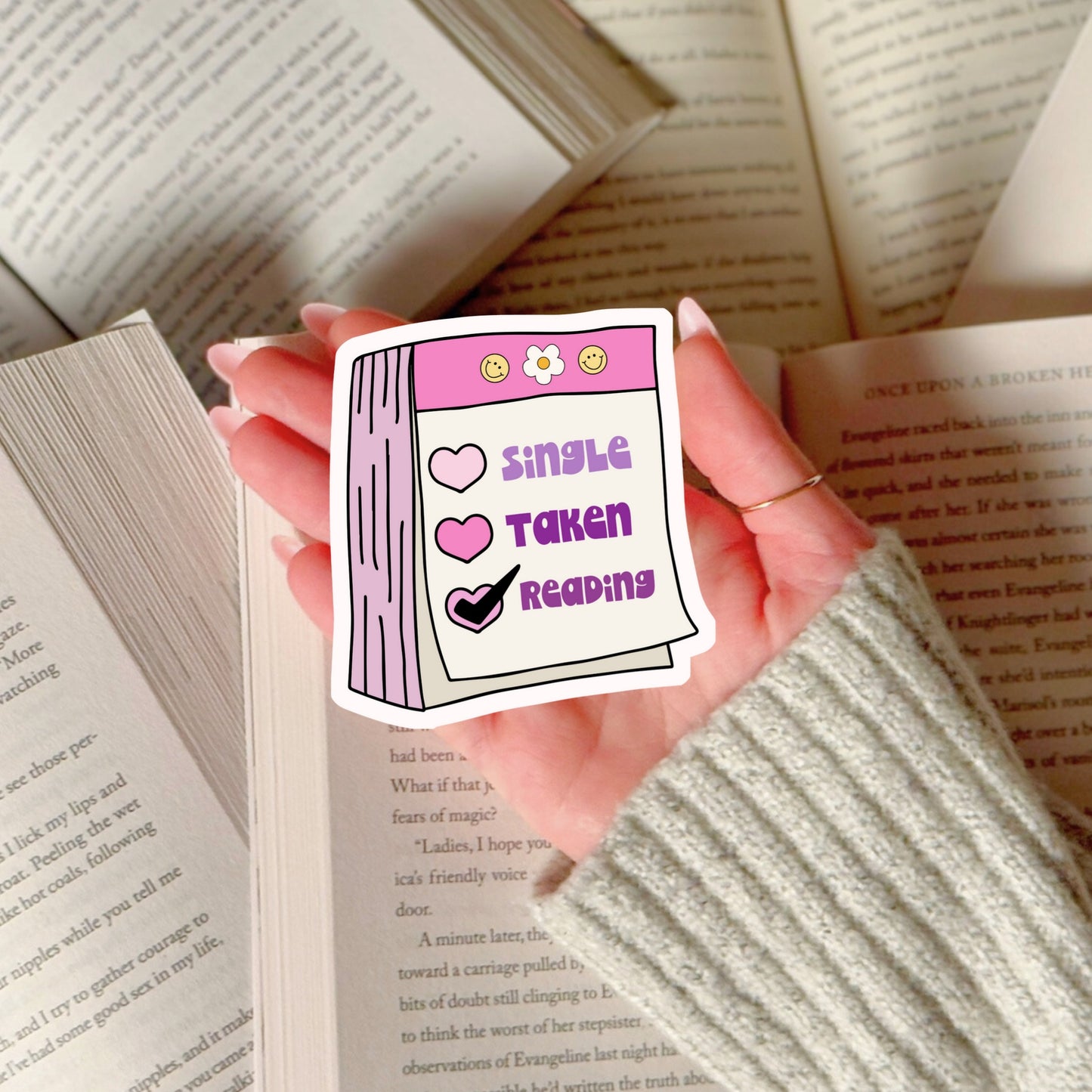 Single Taken Reading Book Reader Sticker – 3" Waterproof Bookish Sticker with Holo Overlay – Reading, Books, Reader Gift, Book Lover, Bookstore Merch