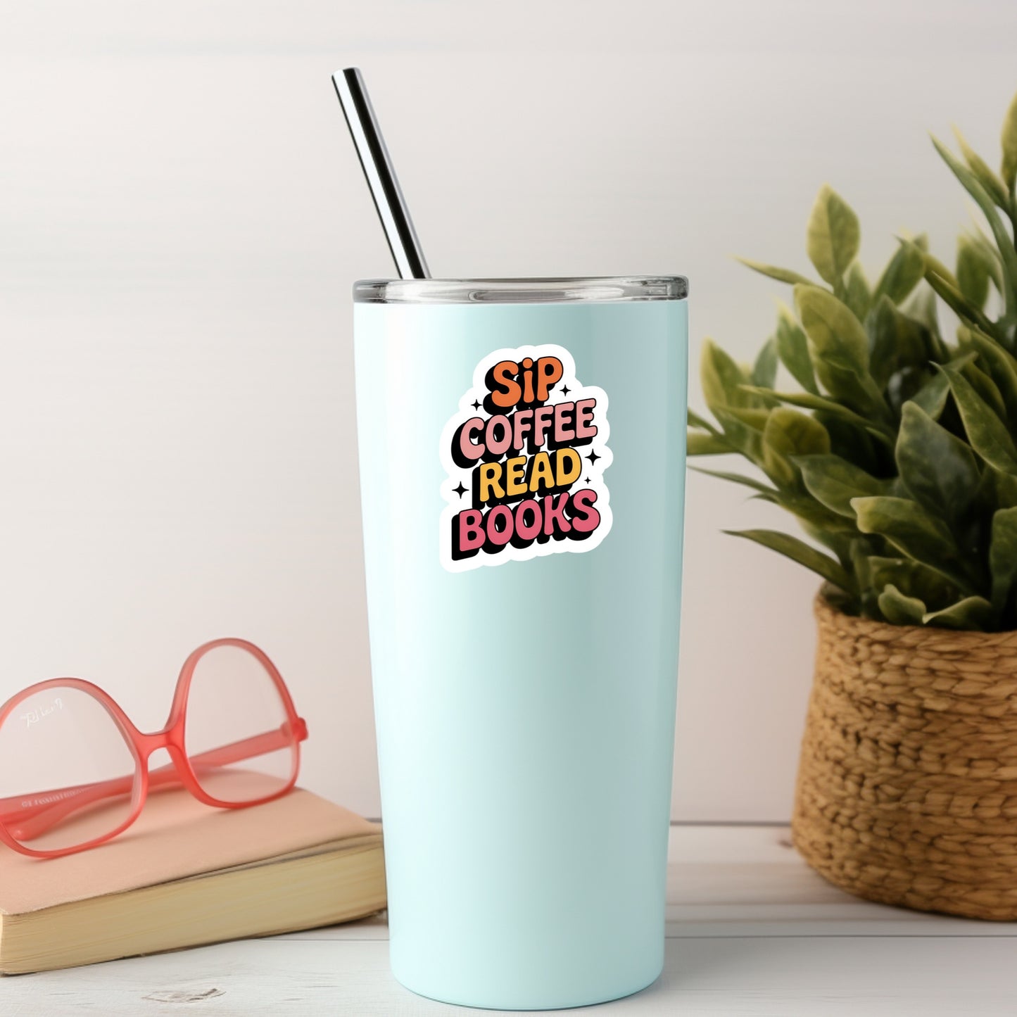 Sip Coffee Read Books Book Reader Sticker – 3" Waterproof Bookish Sticker with Holo Overlay – Reading, Books, Reader Gift, Book Lover, Bookstore Merch