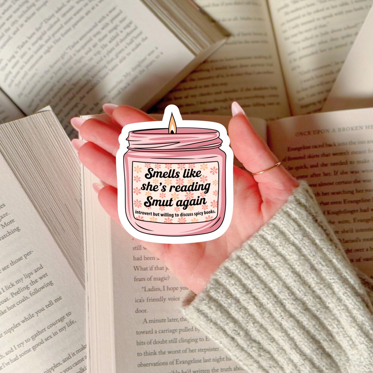 Smells Like Shes Reading Smut Again Book Reader Sticker – 3" Waterproof Bookish Sticker with Holo Overlay – Reading, Books, Reader Gift, Book Lover, Bookstore Merch