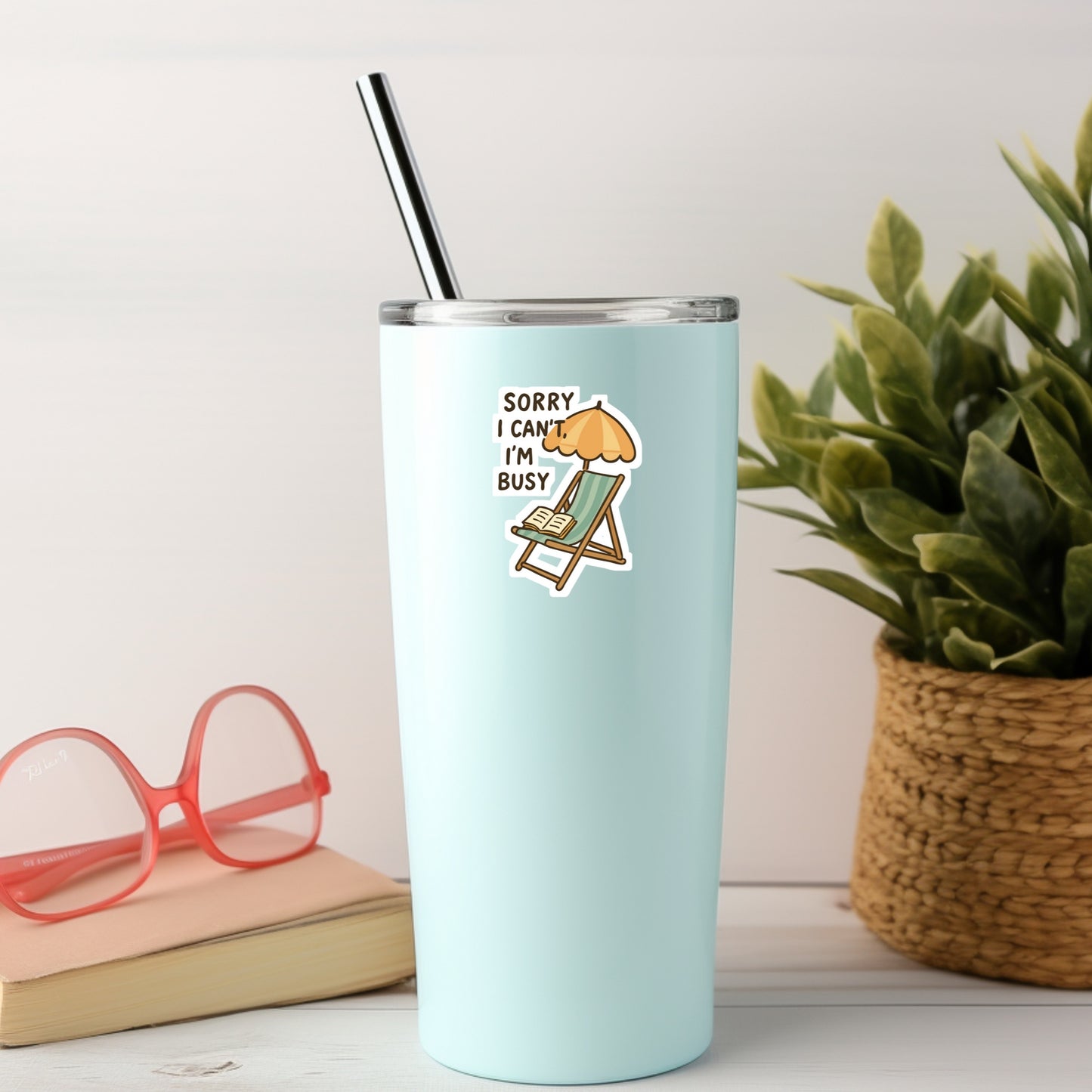 Sorry I Cant I'm Busy Reading Summer Book Reader Sticker – 3" Waterproof Bookish Sticker with Holo Overlay – Reading, Books, Reader Gift, Book Lover, Bookstore Merch