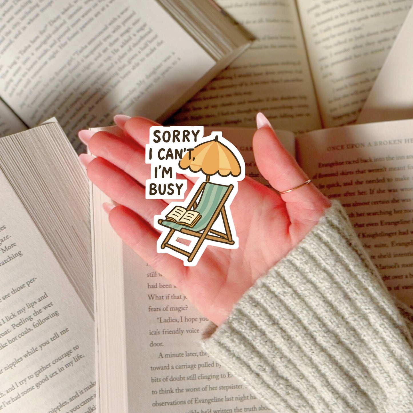 Sorry I Cant I'm Busy Reading Summer Book Reader Sticker – 3" Waterproof Bookish Sticker with Holo Overlay – Reading, Books, Reader Gift, Book Lover, Bookstore Merch