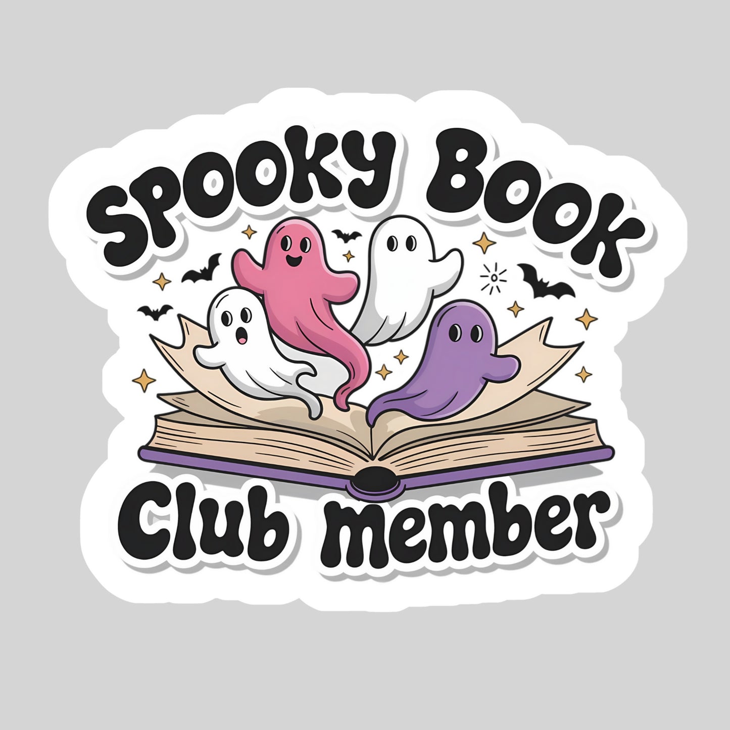 Spooky Book Club Member Ghosts Book Reader Sticker – 3" Waterproof Bookish Sticker with Holo Overlay – Reading, Books, Reader Gift, Book Lover, Bookstore Merch
