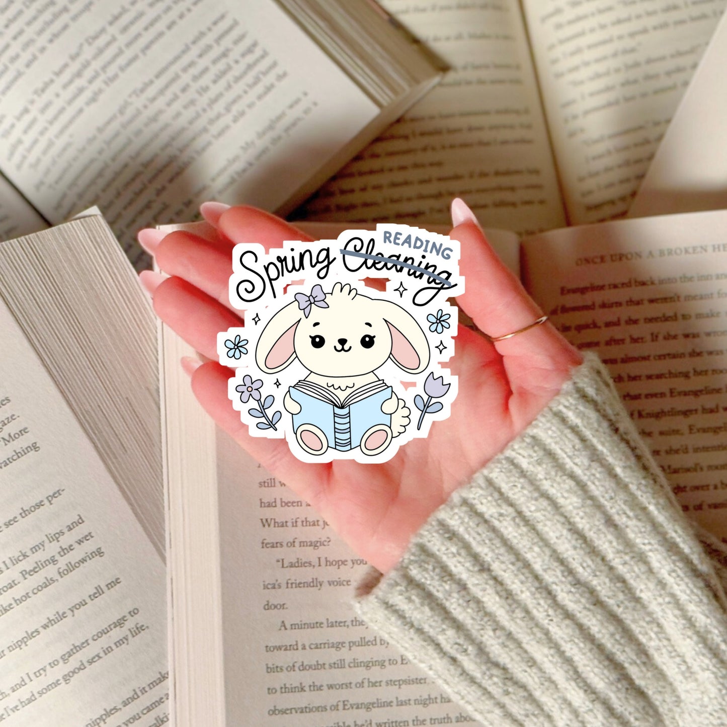 Spring Reading Book Reader Sticker – 3" Waterproof Bookish Sticker with Holo Overlay – Reading, Books, Reader Gift, Book Lover, Bookstore Merch