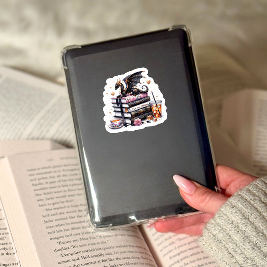 Tea and Dragons Romantasy Book Reader Sticker – 3" Waterproof Bookish Sticker with Holo Overlay – Reading, Books, Reader Gift, Book Lover, Bookstore Merch