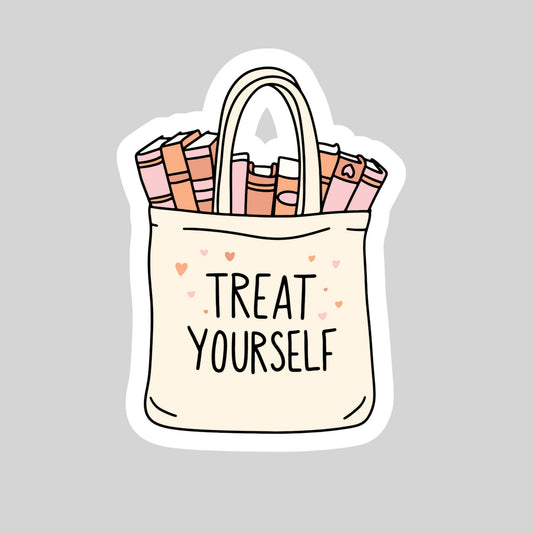 Treat Yourself Book Reader Sticker – 3" Waterproof Bookish Sticker with Holo Overlay – Reading, Books, Reader Gift, Book Lover, Bookstore Merch