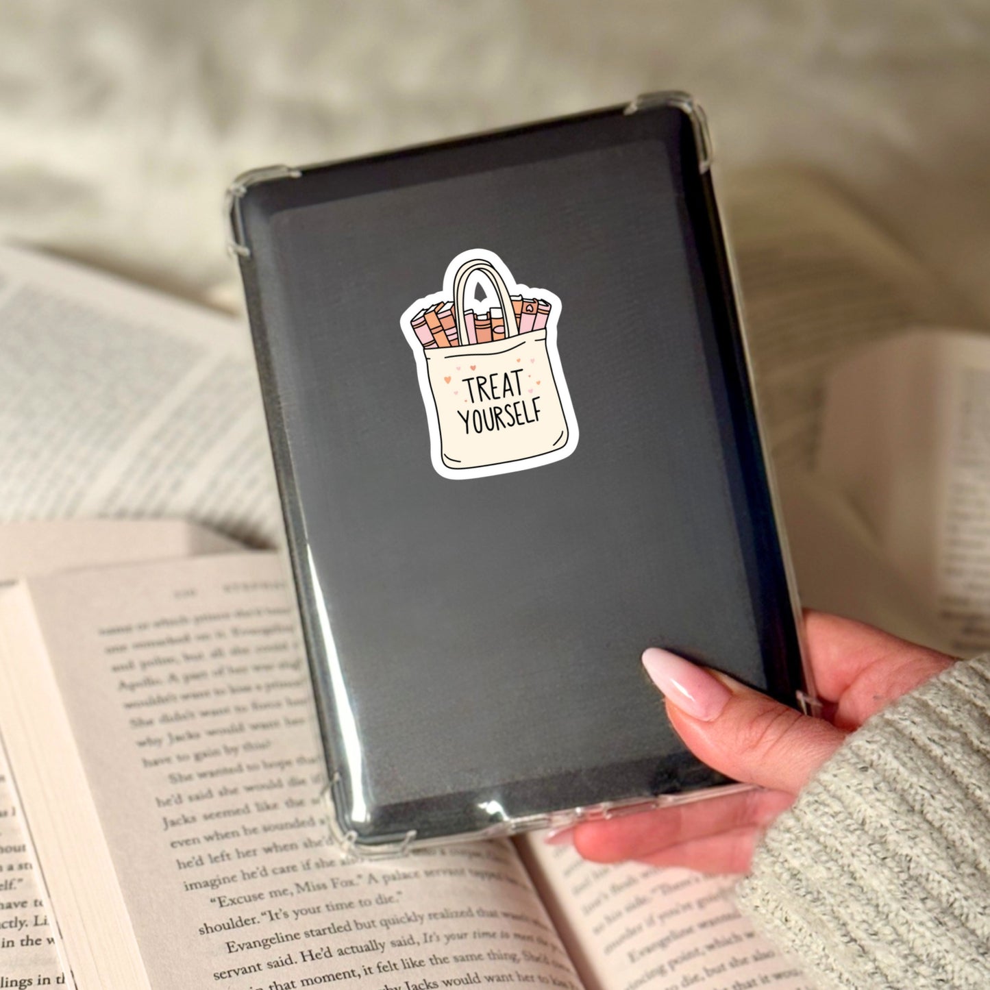 Treat Yourself Book Reader Sticker – 3" Waterproof Bookish Sticker with Holo Overlay – Reading, Books, Reader Gift, Book Lover, Bookstore Merch