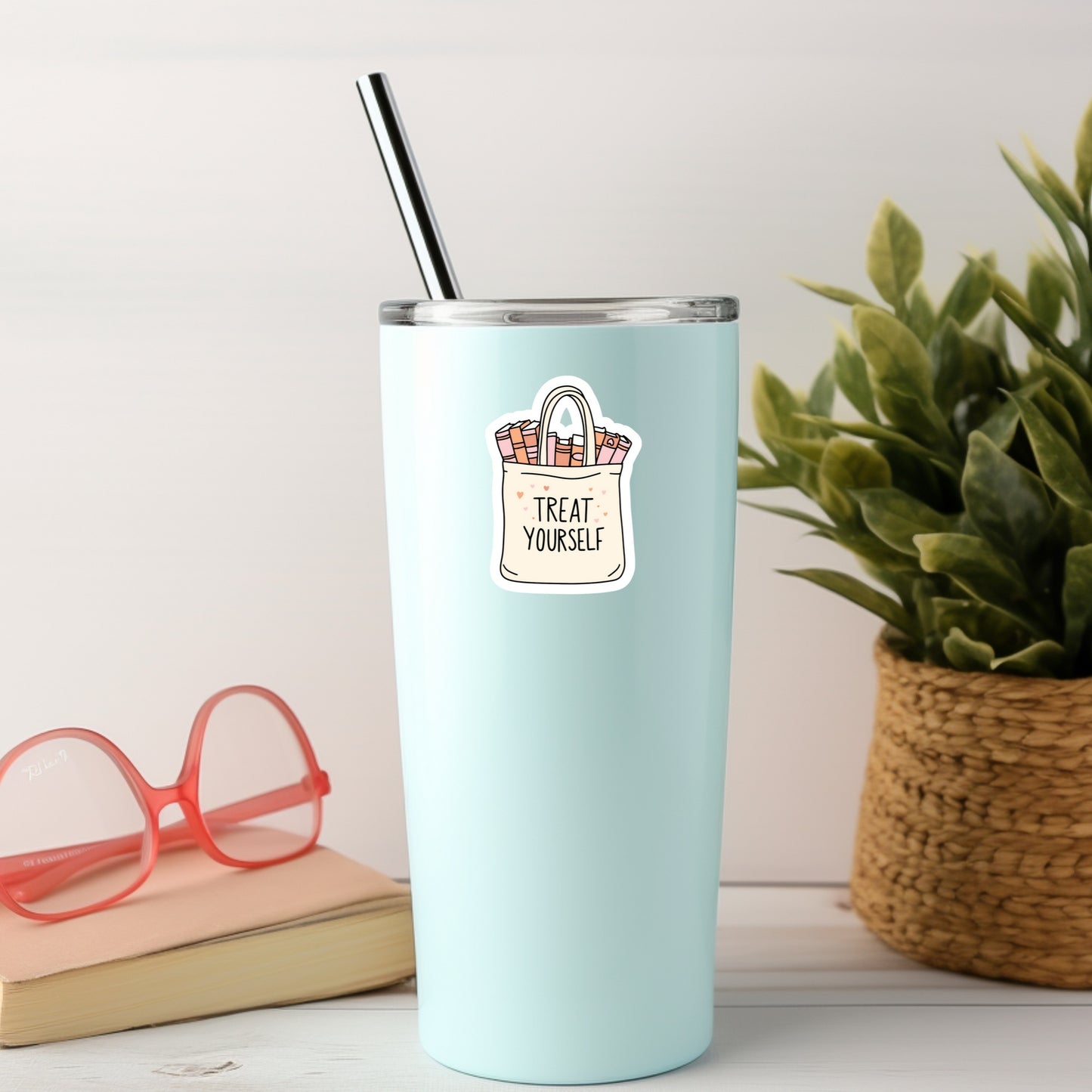 Treat Yourself Book Reader Sticker – 3" Waterproof Bookish Sticker with Holo Overlay – Reading, Books, Reader Gift, Book Lover, Bookstore Merch