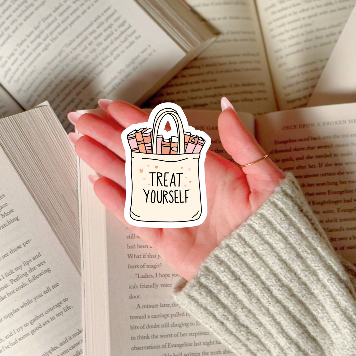 Treat Yourself Book Reader Sticker – 3" Waterproof Bookish Sticker with Holo Overlay – Reading, Books, Reader Gift, Book Lover, Bookstore Merch