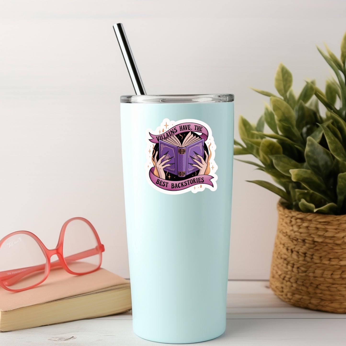 Villains Have the Best Backstories Book Reader Sticker – 3" Waterproof Bookish Sticker with Holo Overlay – Reading, Books, Reader Gift, Book Lover, Bookstore Merch