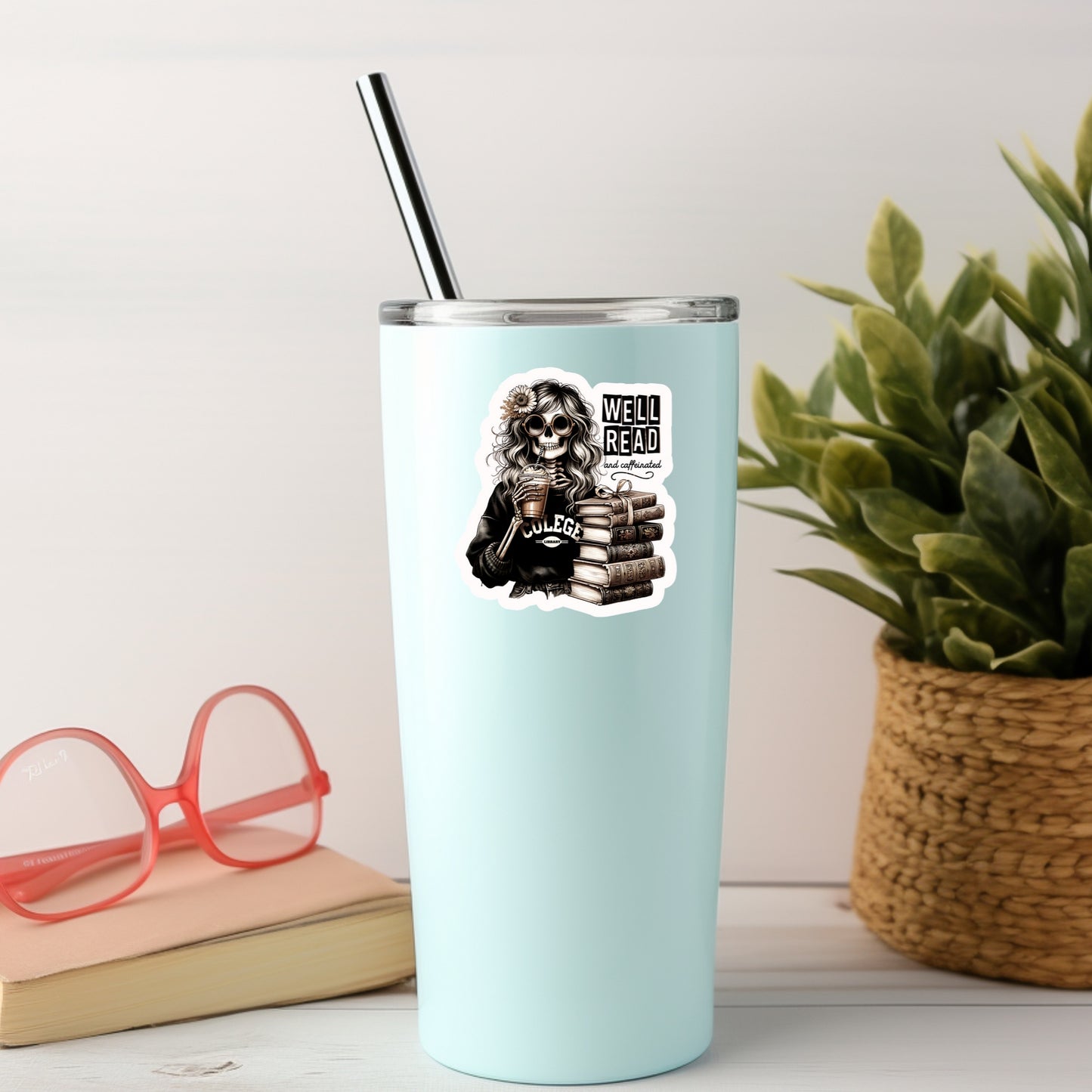 Well Read and Caffeinated Coffee Lover Book Reader Sticker – 3" Waterproof Bookish Sticker with Holo Overlay – Reading, Books, Reader Gift, Book Lover, Bookstore Merch