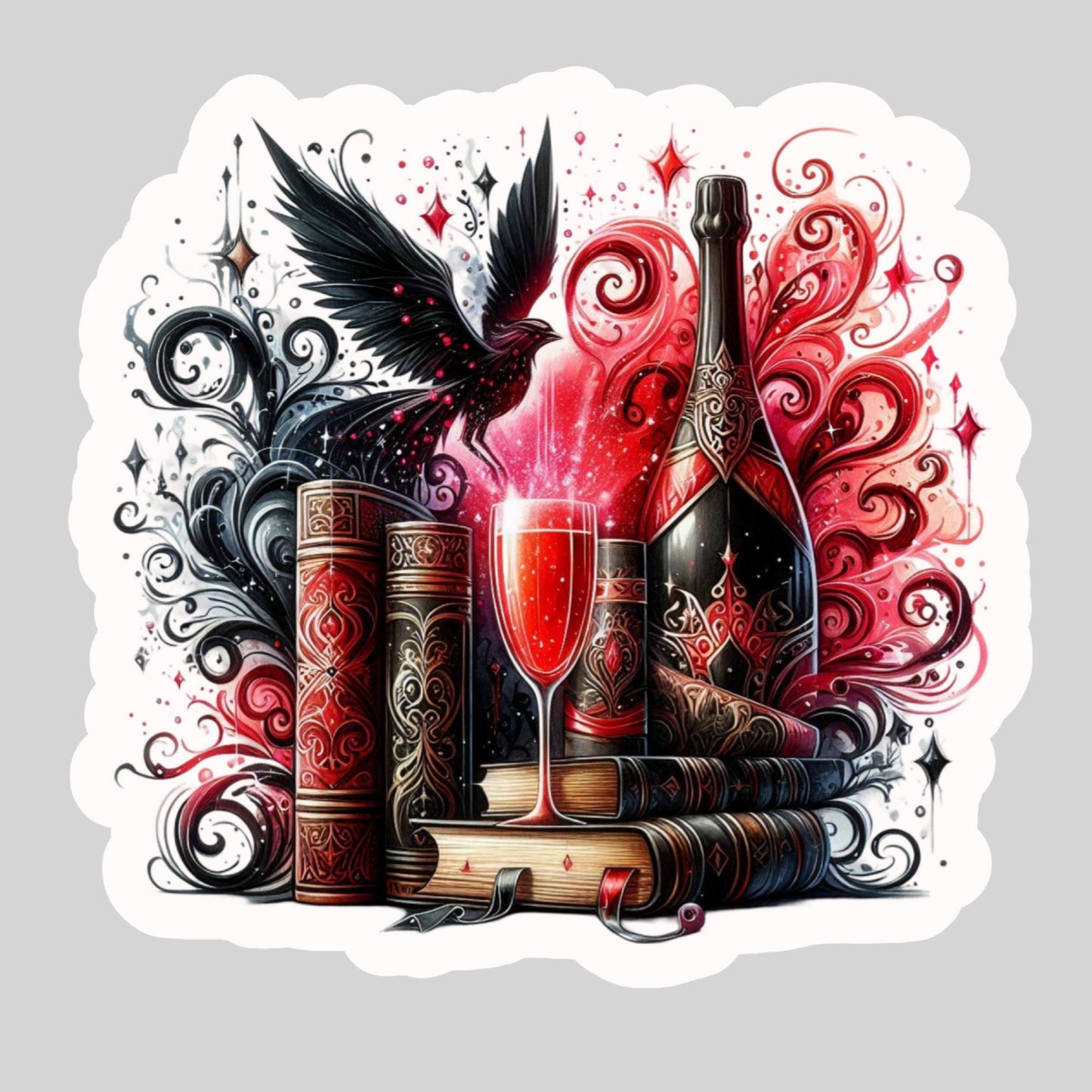 Wine and Books Book Reader Sticker – 3" Waterproof Bookish Sticker with Holo Overlay – Reading, Books, Reader Gift, Book Lover, Bookstore Merch