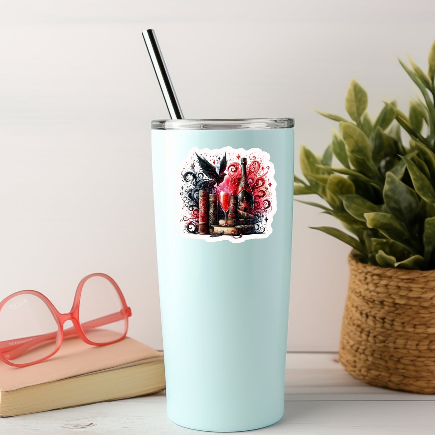 Wine and Books Book Reader Sticker – 3" Waterproof Bookish Sticker with Holo Overlay – Reading, Books, Reader Gift, Book Lover, Bookstore Merch