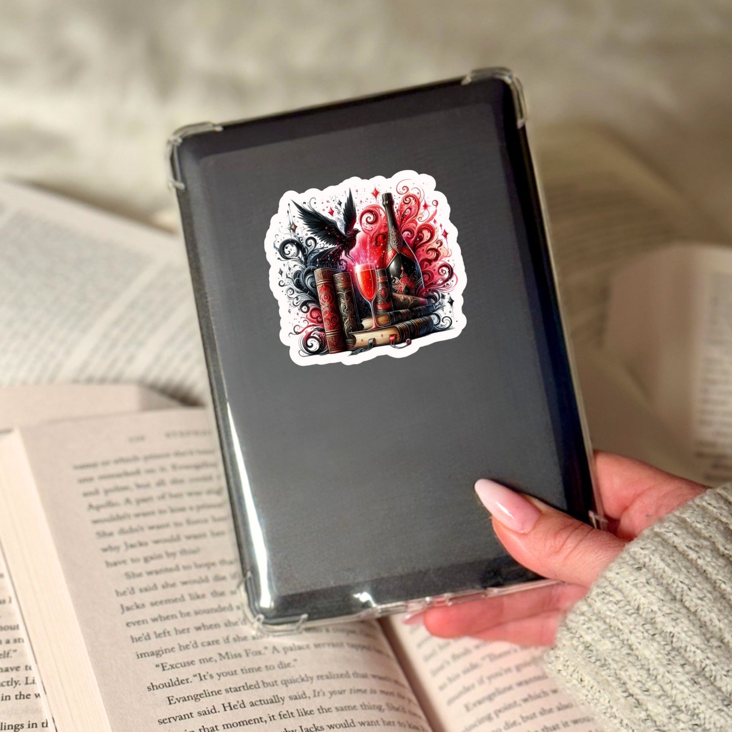 Wine and Books Book Reader Sticker – 3" Waterproof Bookish Sticker with Holo Overlay – Reading, Books, Reader Gift, Book Lover, Bookstore Merch