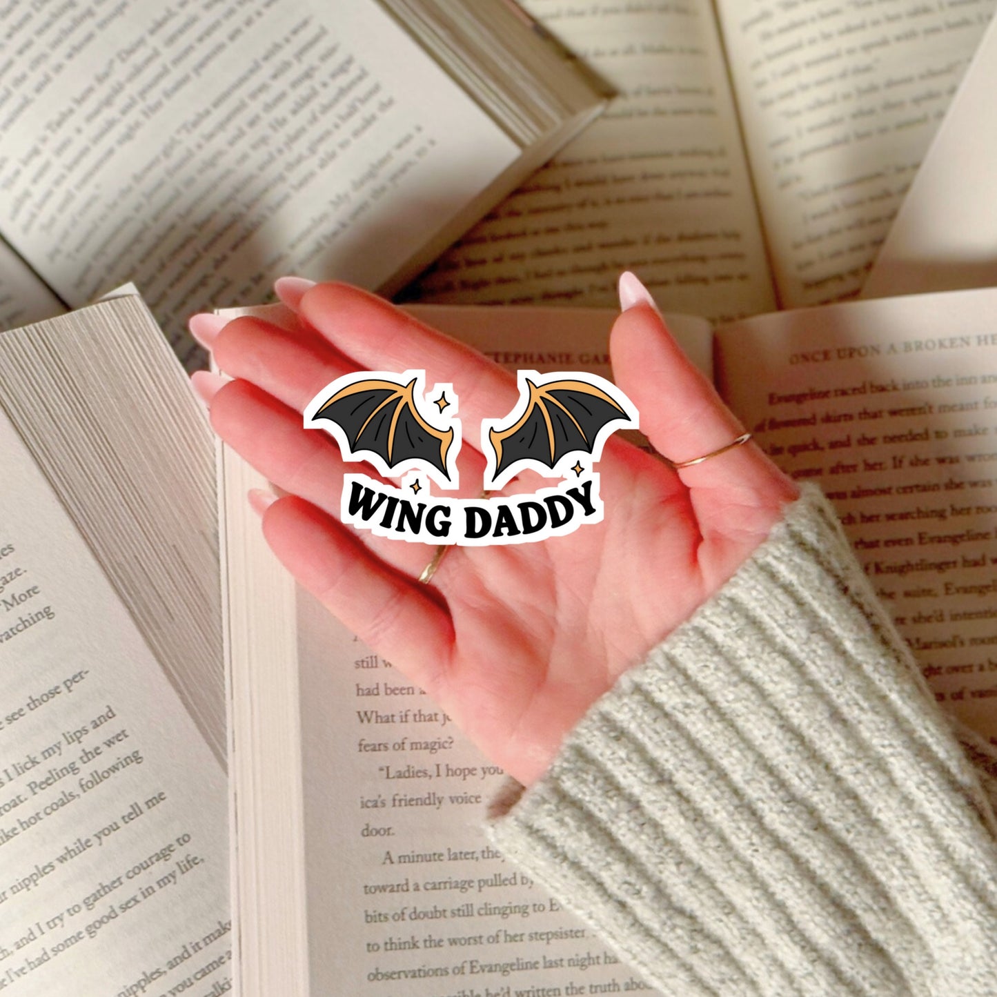 Wing Daddy ROmantasy Book Reader Sticker – 3" Waterproof Bookish Sticker with Holo Overlay – Reading, Books, Reader Gift, Book Lover, Bookstore Merch