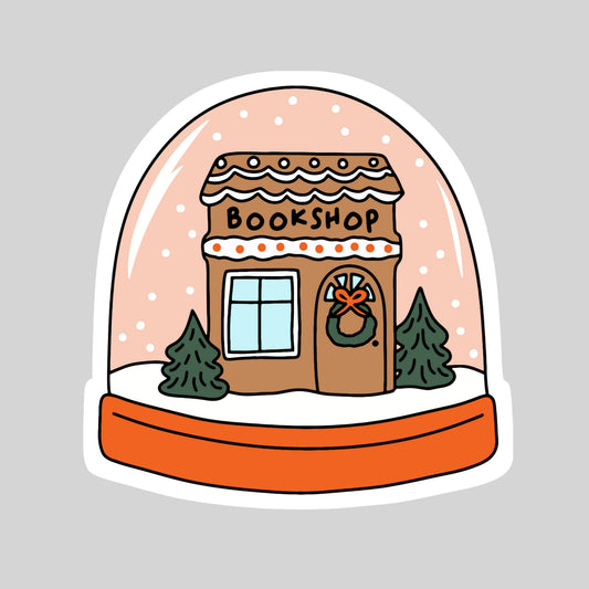 Winter Bookshop Snow Globe Book Reader Sticker – 3" Waterproof Bookish Sticker with Holo Overlay – Reading, Books, Reader Gift, Book Lover, Bookstore Merch