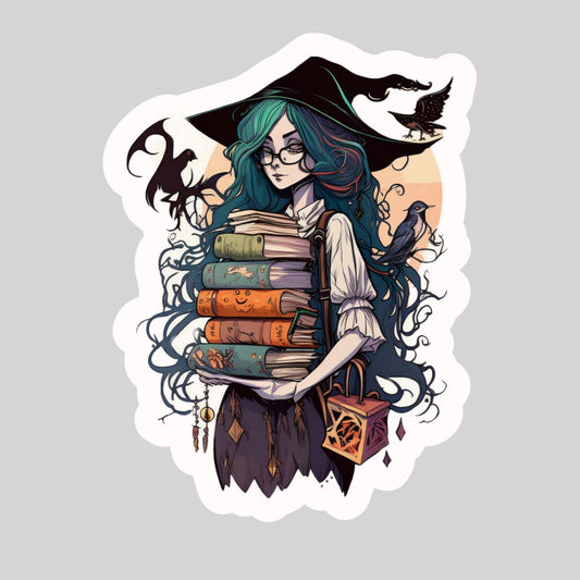 Witchy Book Stack Book Reader Sticker – 3" Waterproof Bookish Sticker with Holo Overlay – Reading, Books, Reader Gift, Book Lover, Bookstore Merch