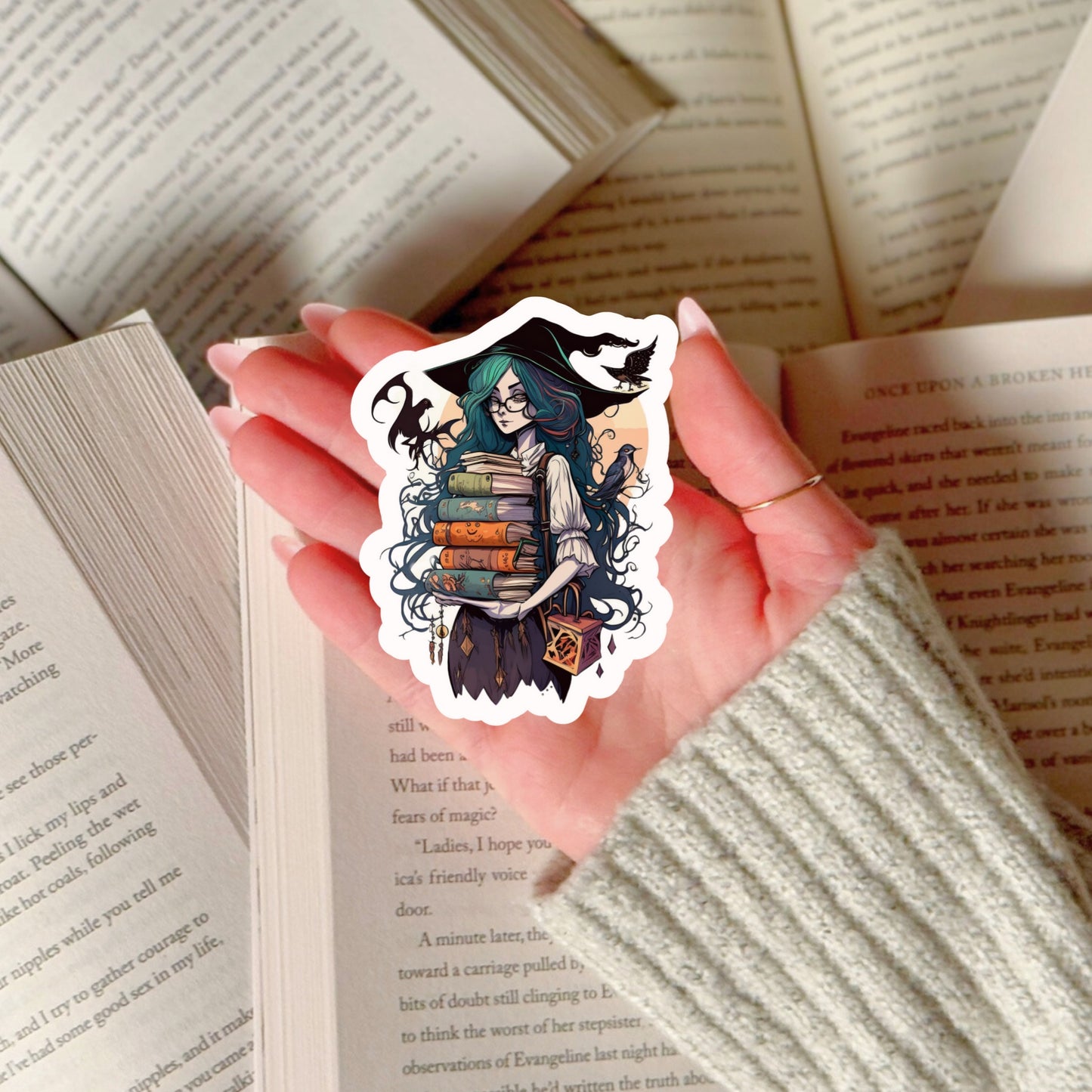 Witchy Book Stack Book Reader Sticker – 3" Waterproof Bookish Sticker with Holo Overlay – Reading, Books, Reader Gift, Book Lover, Bookstore Merch