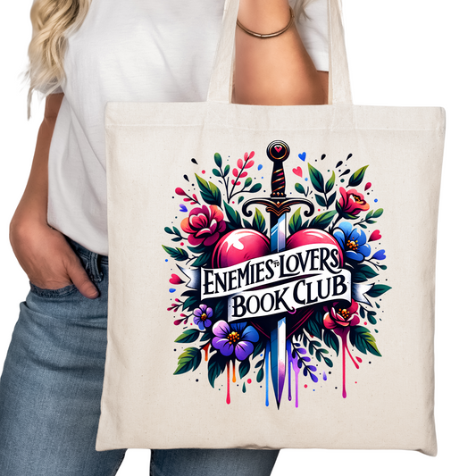 Enemies to Lovers Book Club Bookish Tote Bag – Reading Tote for Book Lovers – Book Reader Bag - Romance Reader Tote - Book Store Merchandise