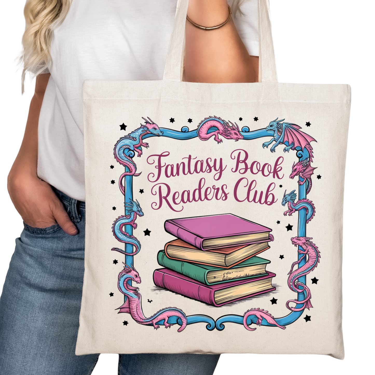 Fantasy Book Readers Club Bookish Tote Bag – Reading Tote for Book Lovers – Book Reader Bag - Romance Reader Tote - Book Store Merchandise