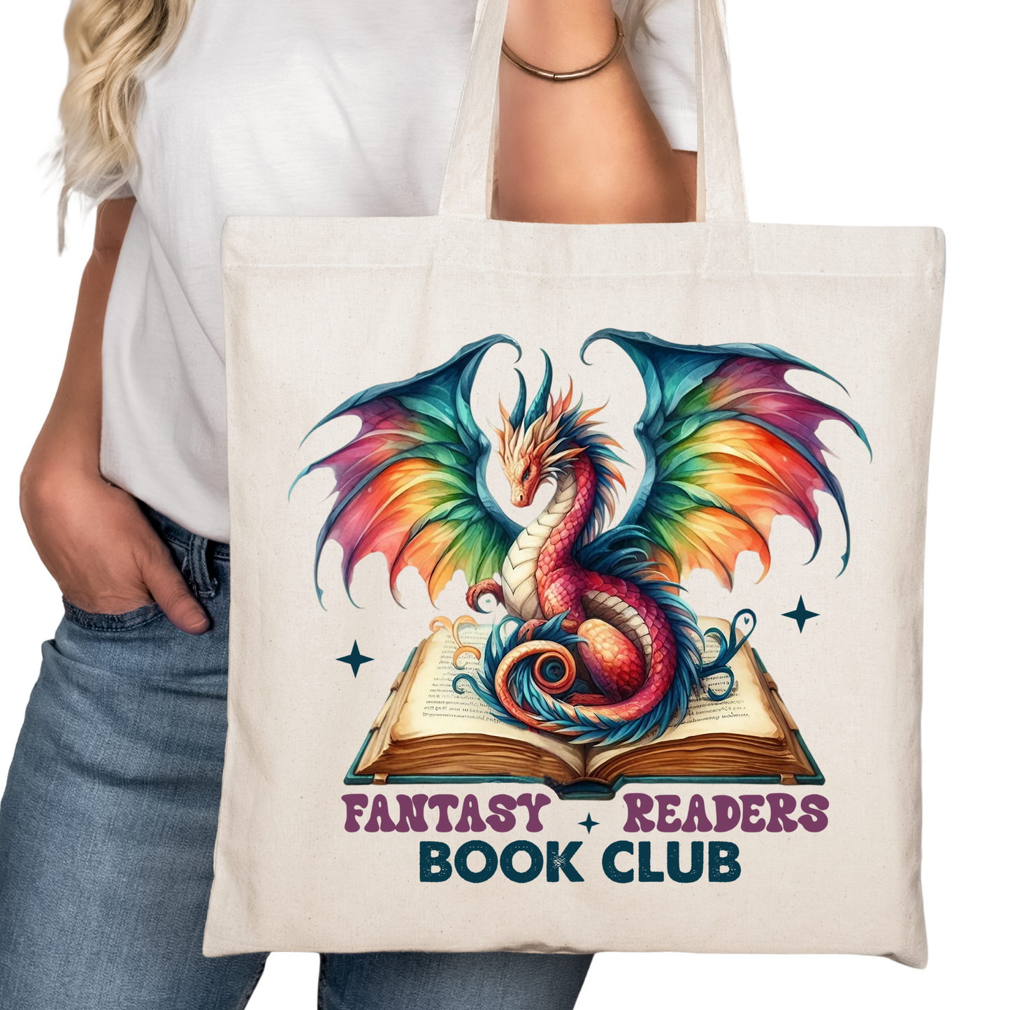 Fantasy Readers Book CLub Bookish Tote Bag – Reading Tote for Book Lovers – Book Reader Bag - Romance Reader Tote - Book Store Merchandise
