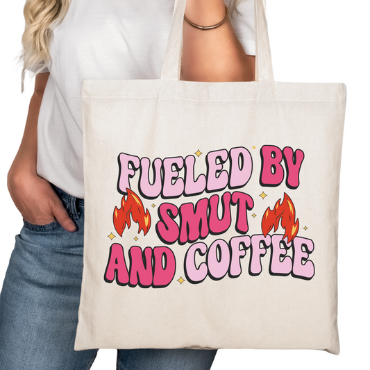 Fueled by Smut and Coffee Bookish Tote Bag – Reading Tote for Book Lovers – Book Reader Bag - Romance Reader Tote - Book Store Merchandise