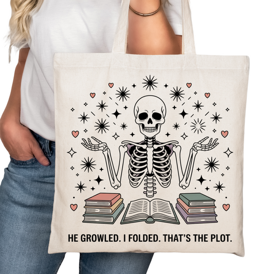He Growled I Folded  Bookish Tote Bag – Reading Tote for Book Lovers – Book Reader Bag - Romance Reader Tote - Book Store Merchandise