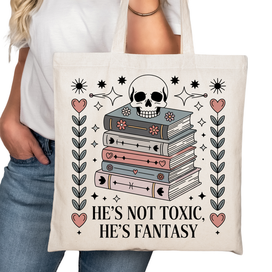 He's Not Toxic He's Fantasy Bookish Tote Bag – Reading Tote for Book Lovers – Book Reader Bag - Romance Reader Tote - Book Store Merchandise