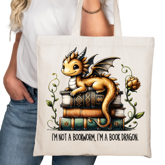 Not a Book Worm I'm a Book Dragon Bookish Tote Bag – Reading Tote for Book Lovers – Book Reader Bag - Reader Tote - Book Store Merchandise