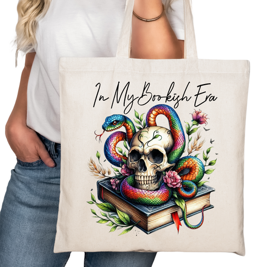 In My Bookish Era Skeleton Bookish Tote Bag – Reading Tote for Book Lovers – Book Reader Bag - Romance Reader Tote - Book Store Merchandise