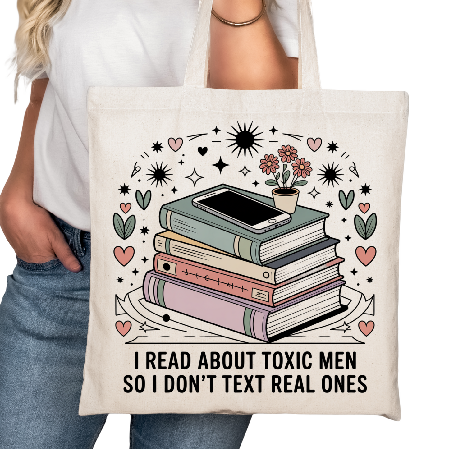 I Read about Toxic Men Bookish Tote Bag – Reading Tote for Book Lovers – Book Reader Bag - Romance Reader Tote - Book Store Merchandise