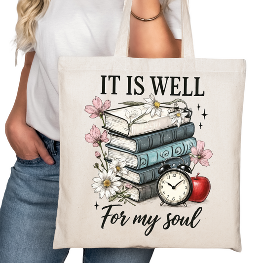 It is Well for My Soul Bookish Tote Bag – Reading Tote for Book Lovers – Book Reader Bag - Romance Reader Tote - Book Store Merchandise