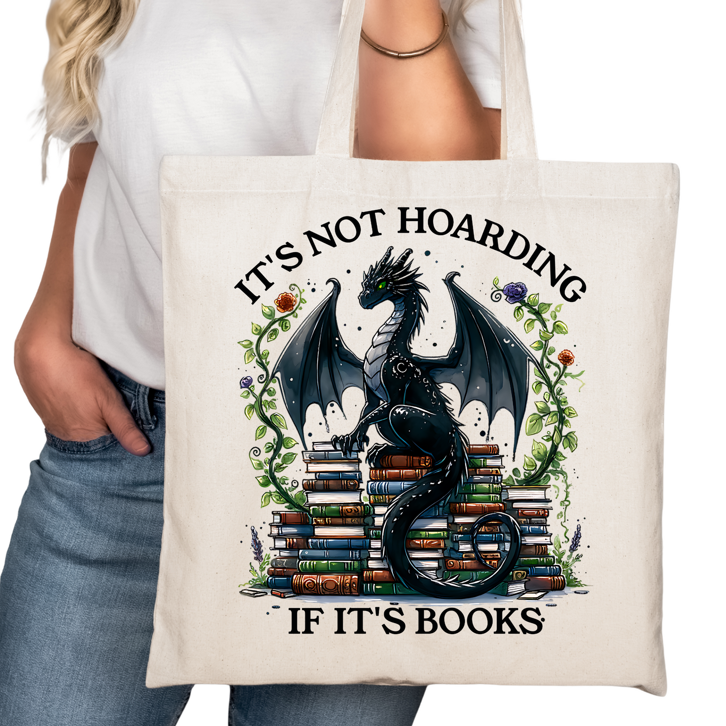Not Hoarding if It's Books Bookish Tote Bag – Reading Tote for Book Lovers – Book Reader Bag - Romance Reader Tote - Book Store Merchandise