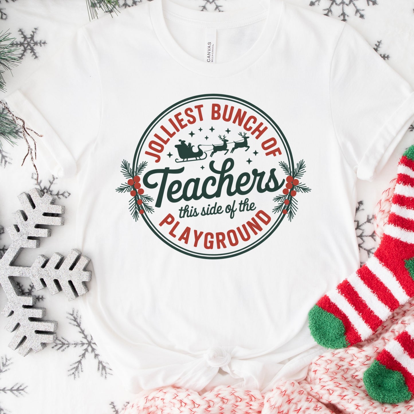Christmas Shirt: Jolliest Bunch of Teachers – Funny Holiday Teacher Tee or Sweatshirt