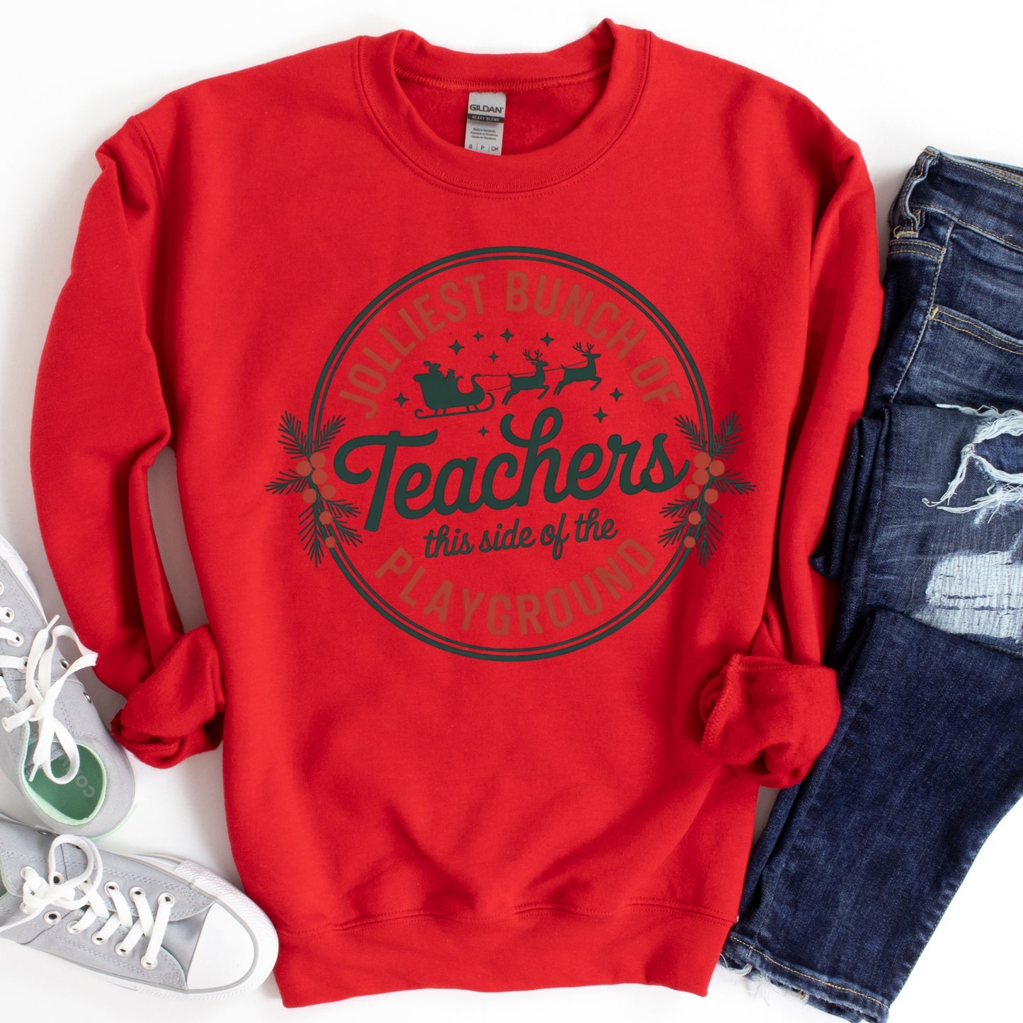 Christmas Shirt: Jolliest Bunch of Teachers – Funny Holiday Teacher Tee or Sweatshirt
