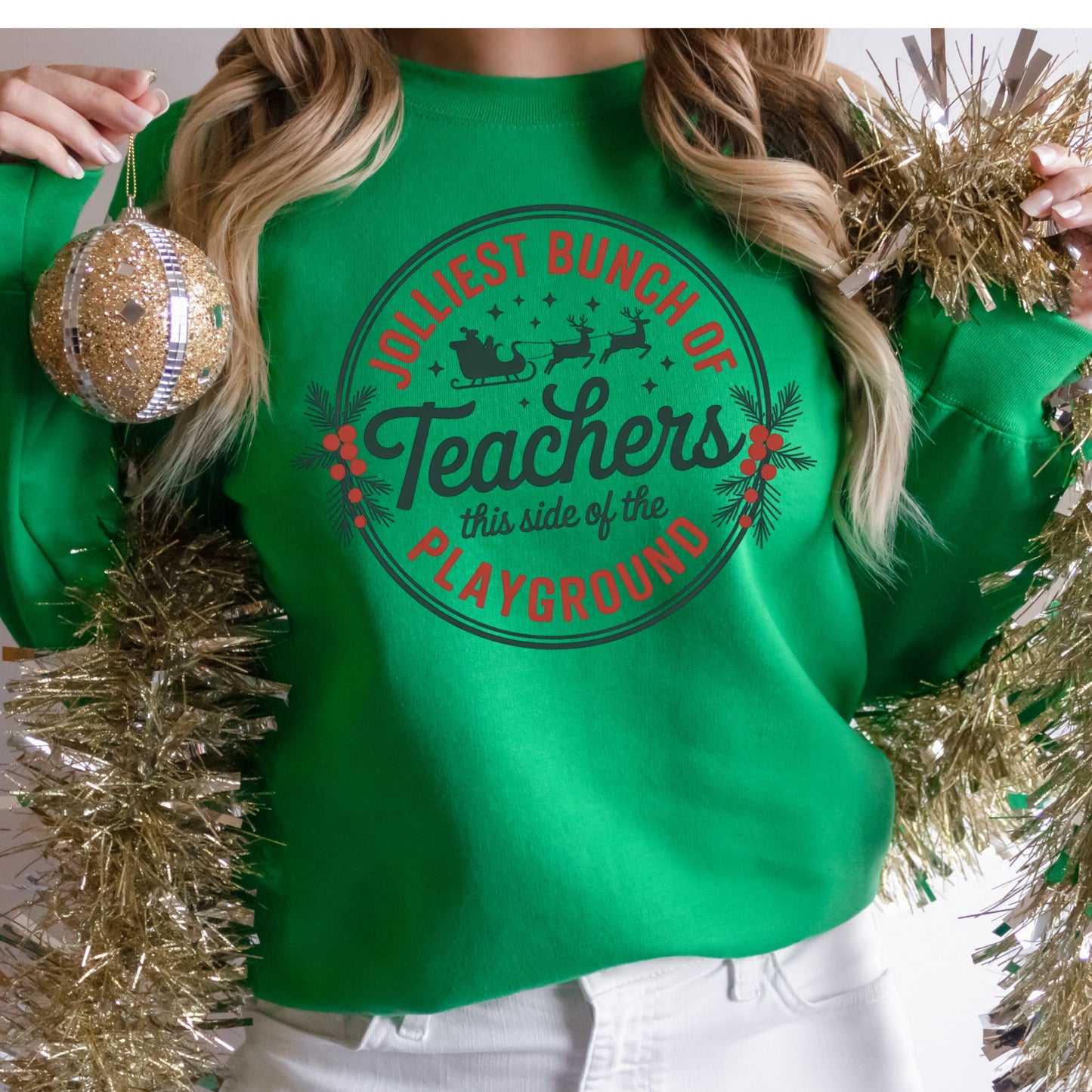 Christmas Shirt: Jolliest Bunch of Teachers – Funny Holiday Teacher Tee or Sweatshirt