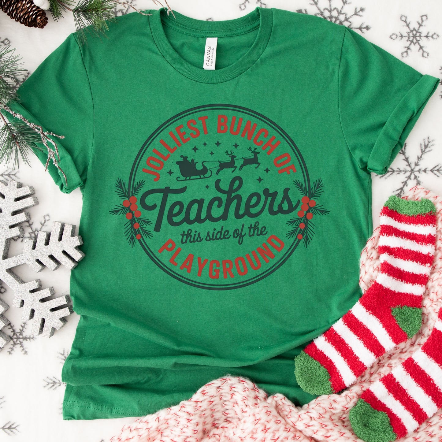Christmas Shirt: Jolliest Bunch of Teachers – Funny Holiday Teacher Tee or Sweatshirt