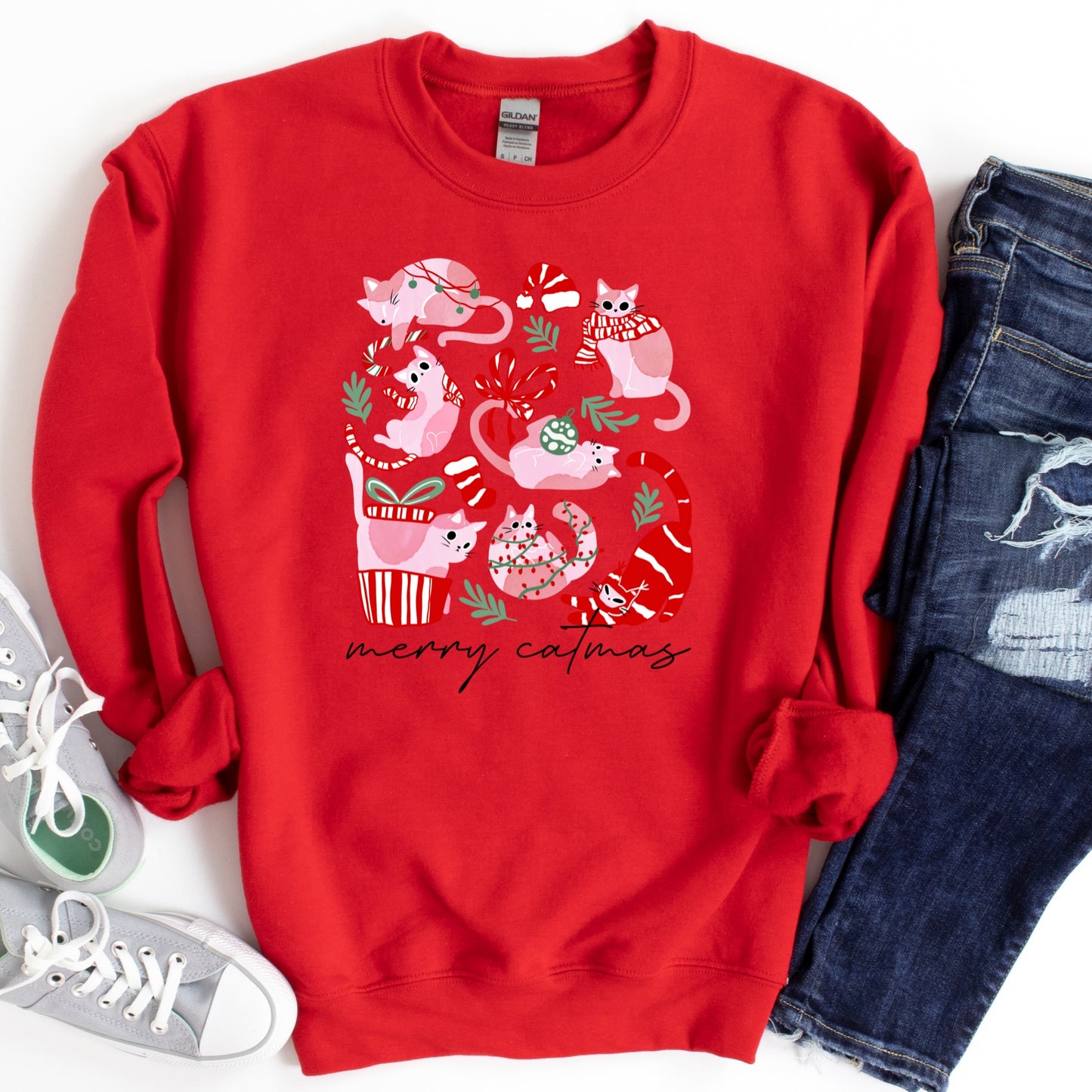 Christmas Shirt: Merry Catmas – Cute Cat Lover Tee or Sweatshirt