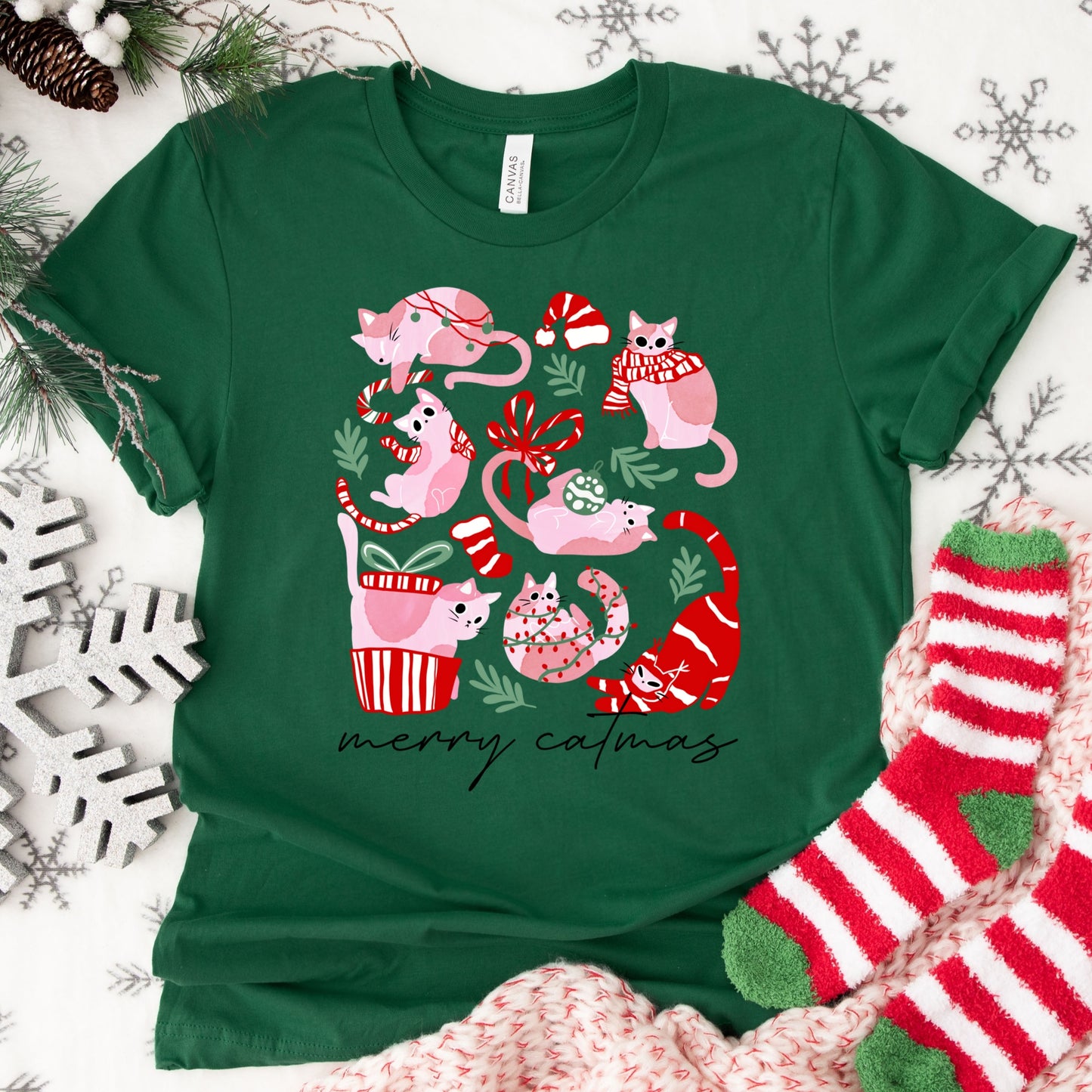 Christmas Shirt: Merry Catmas – Cute Cat Lover Tee or Sweatshirt
