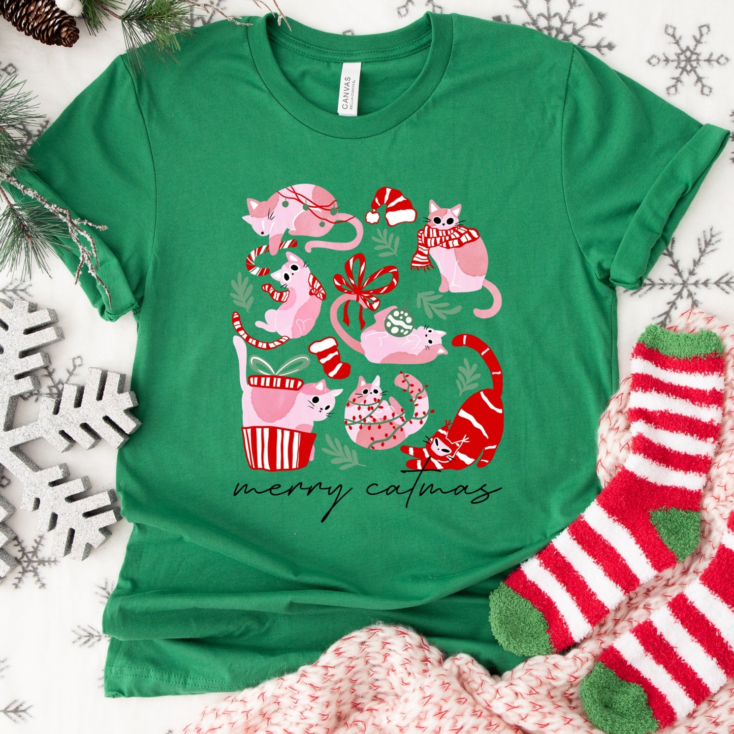 Christmas Shirt: Merry Catmas – Cute Cat Lover Tee or Sweatshirt