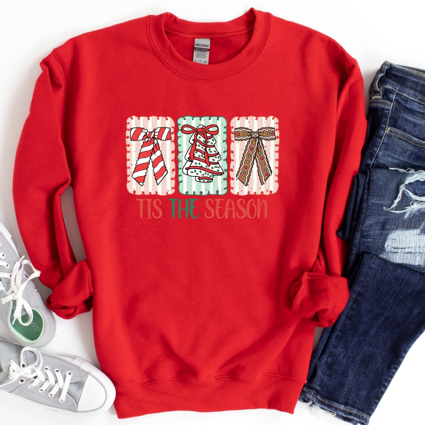 Christmas Shirt: Tis the Season – Christmas Cake - Cute Holiday Bow Tee or Sweatshirt