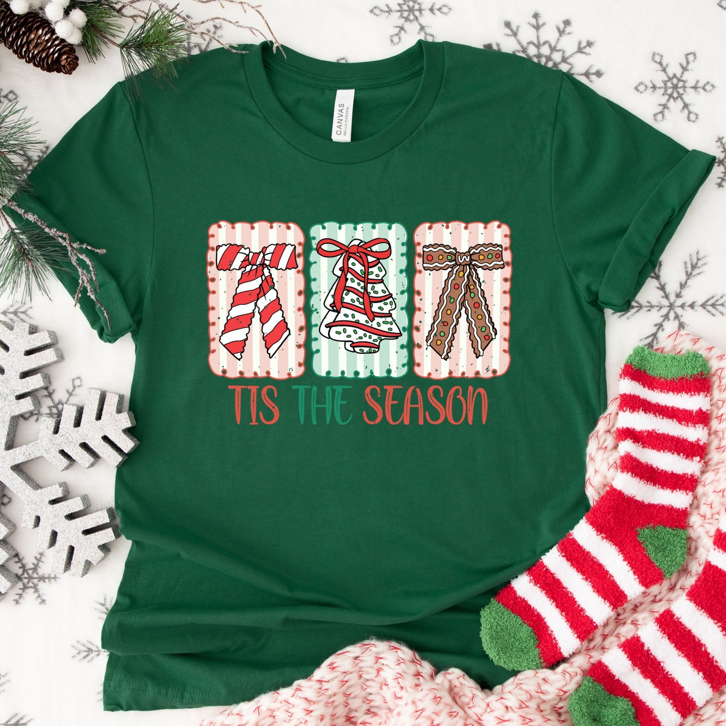 Christmas Shirt: Tis the Season – Christmas Cake - Cute Holiday Bow Tee or Sweatshirt
