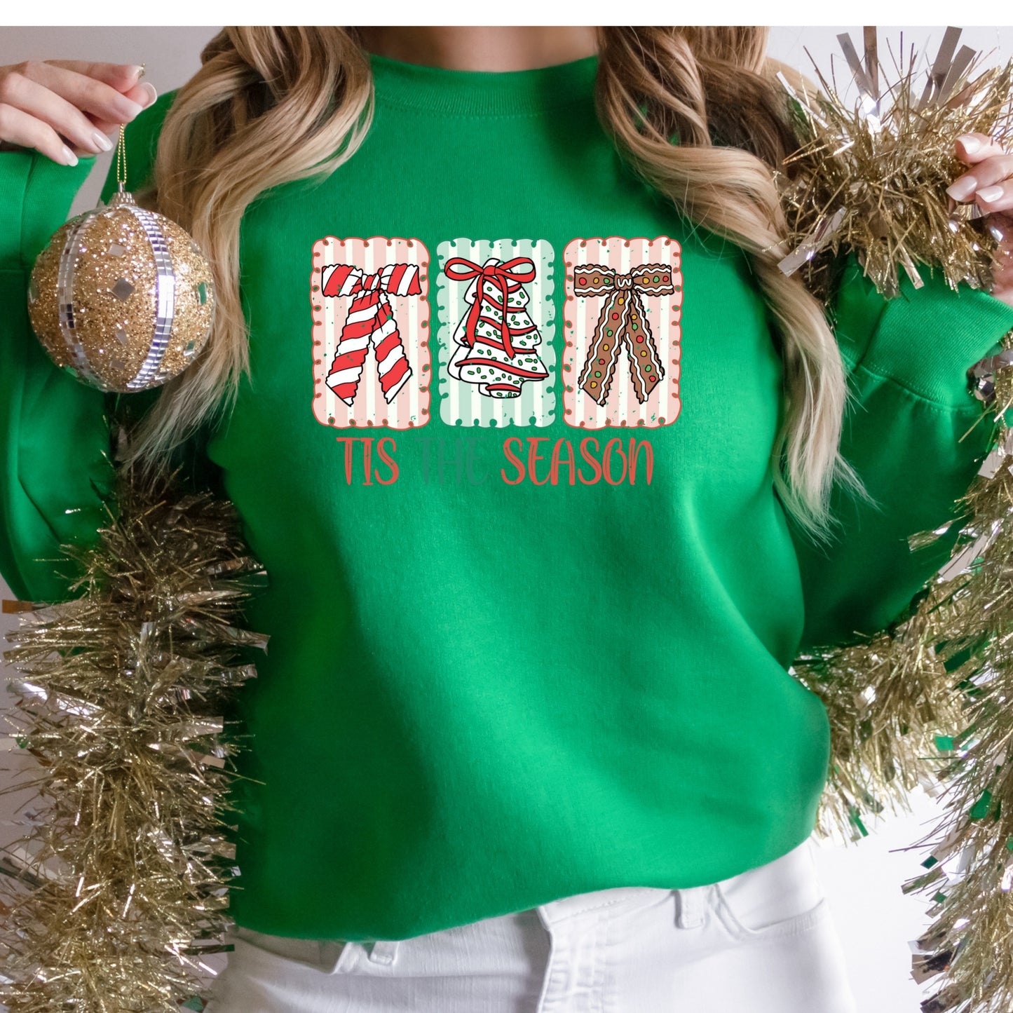 Christmas Shirt: Tis the Season – Christmas Cake - Cute Holiday Bow Tee or Sweatshirt