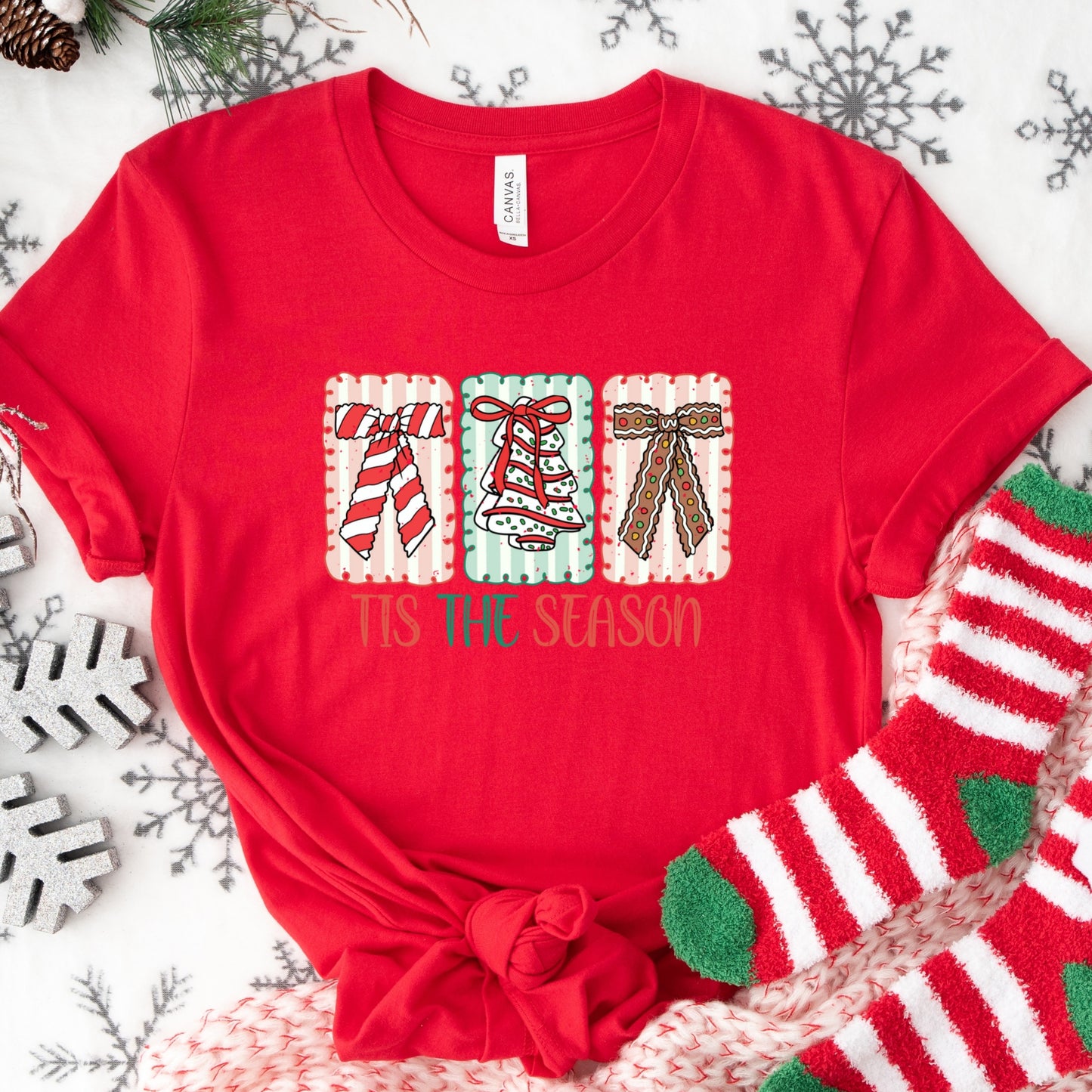 Christmas Shirt: Tis the Season – Christmas Cake - Cute Holiday Bow Tee or Sweatshirt