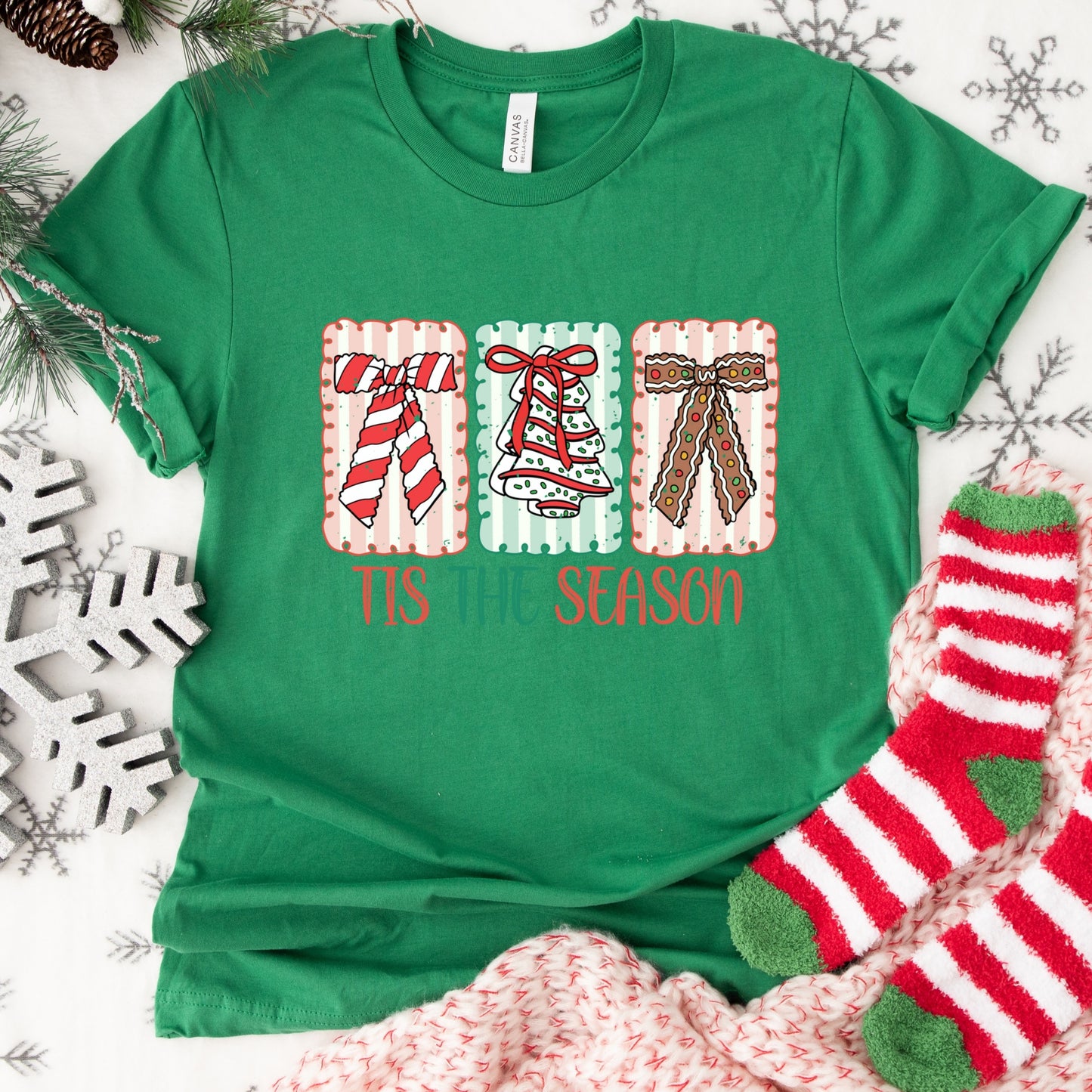Christmas Shirt: Tis the Season – Christmas Cake - Cute Holiday Bow Tee or Sweatshirt