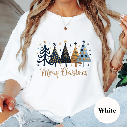 Christmas Shirt: Merry Christmas – Modern Blue and Gold Holiday Tee or Sweatshirt