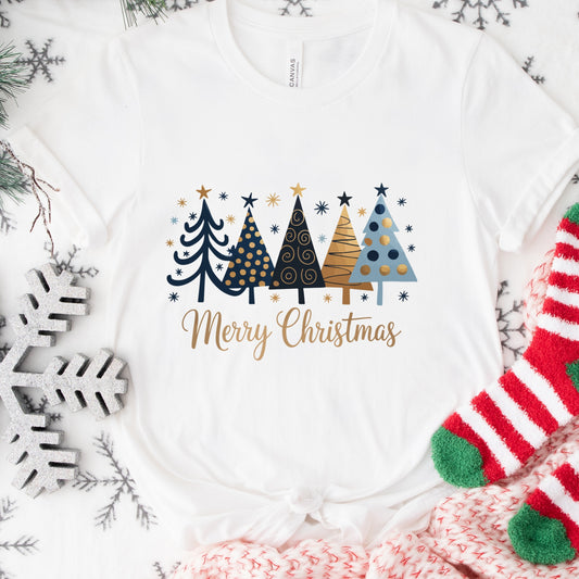 Christmas Shirt: Merry Christmas – Modern Blue and Gold Holiday Tee or Sweatshirt